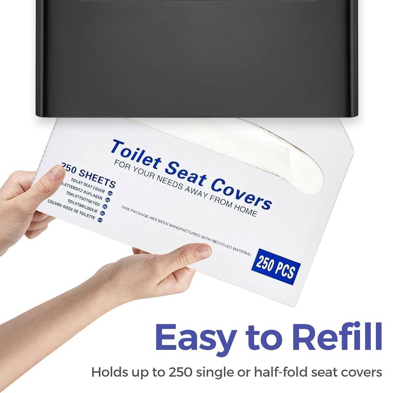 stardrix Slim Matte Black Stainless Steel Toilet Seat Cover Dispenser – Designer Wall-Mount Holder with Curved Edges and Large Capacity for Single or 1/2 Fold Covers, Aesthetic and Modern Look - Image 5